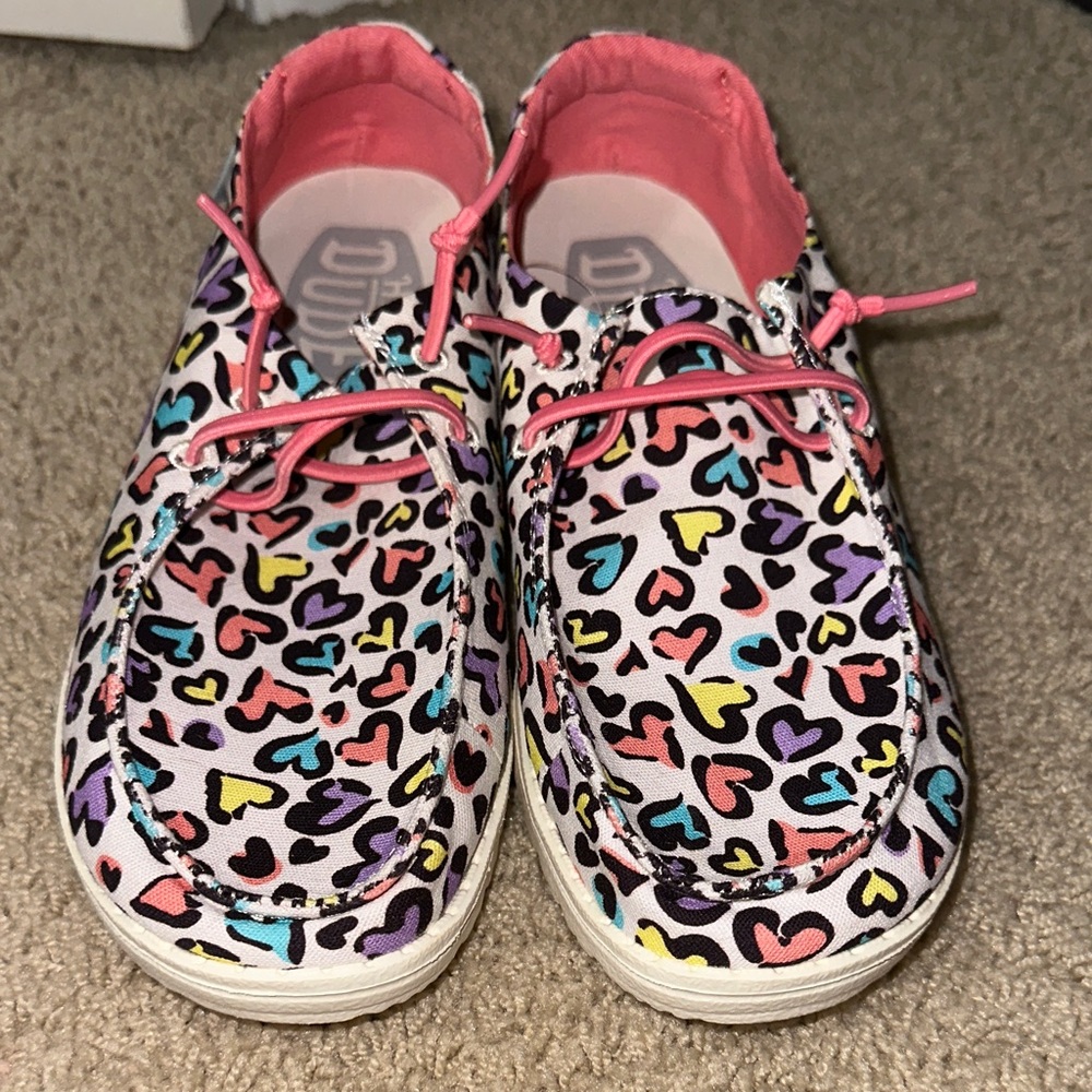 Hey Dude Kids Moccasins with Colorful Heart Pattern